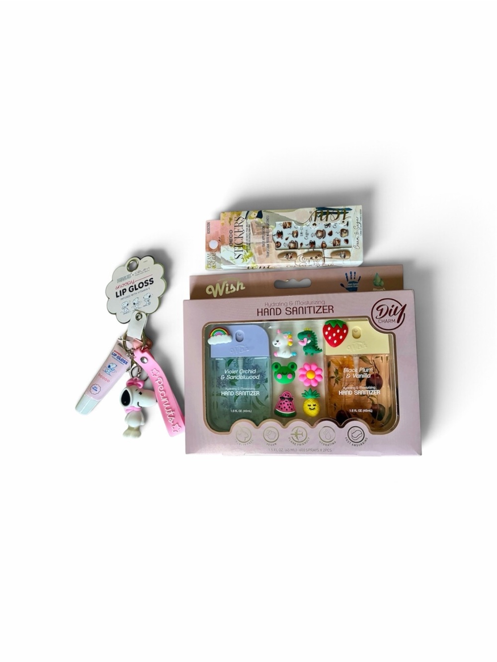 Peanuts Pink and Hand Sanitizer & Lip Gloss Keychain Set